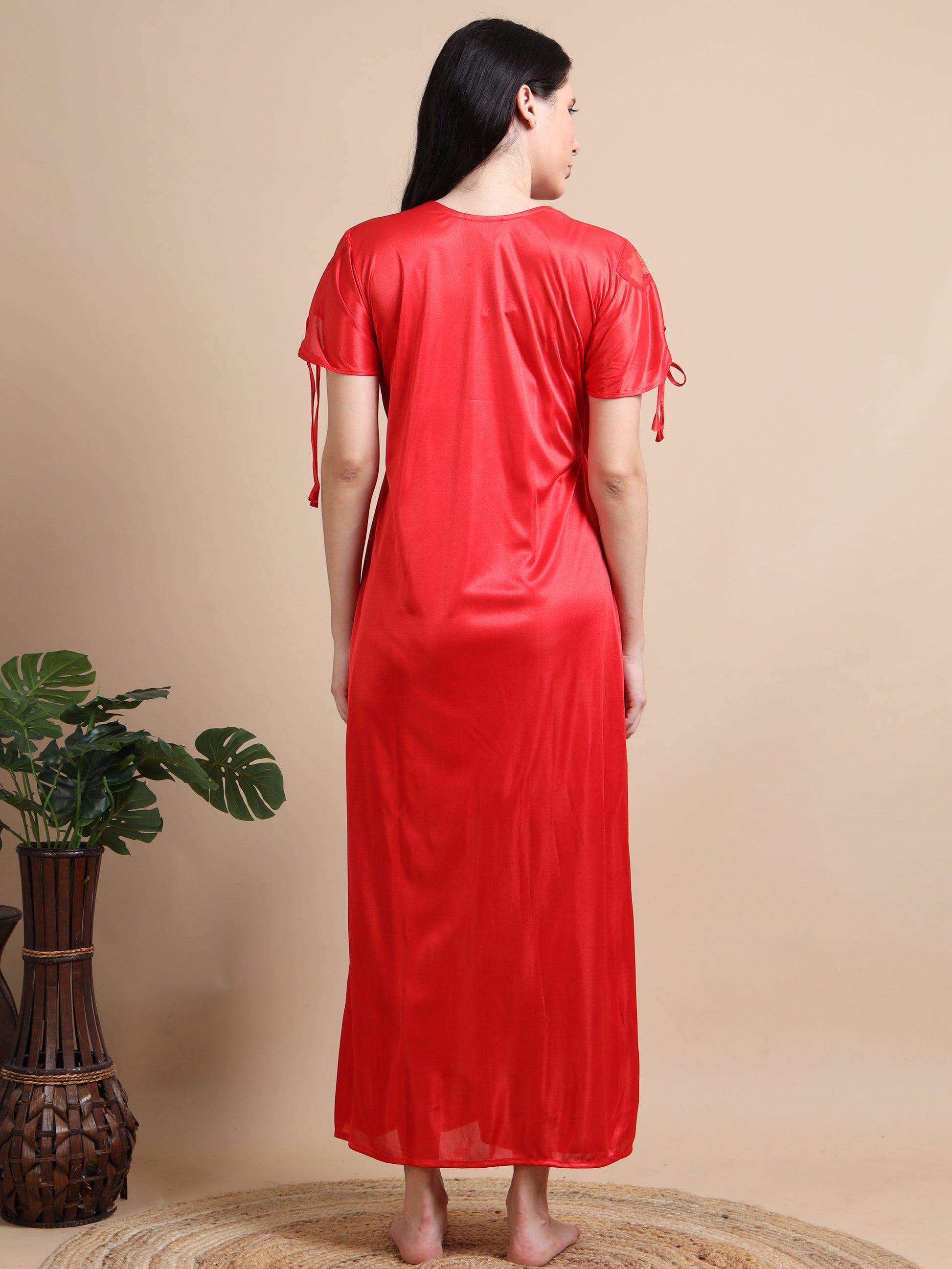  2 Pc Red Satin Nighty for Women 