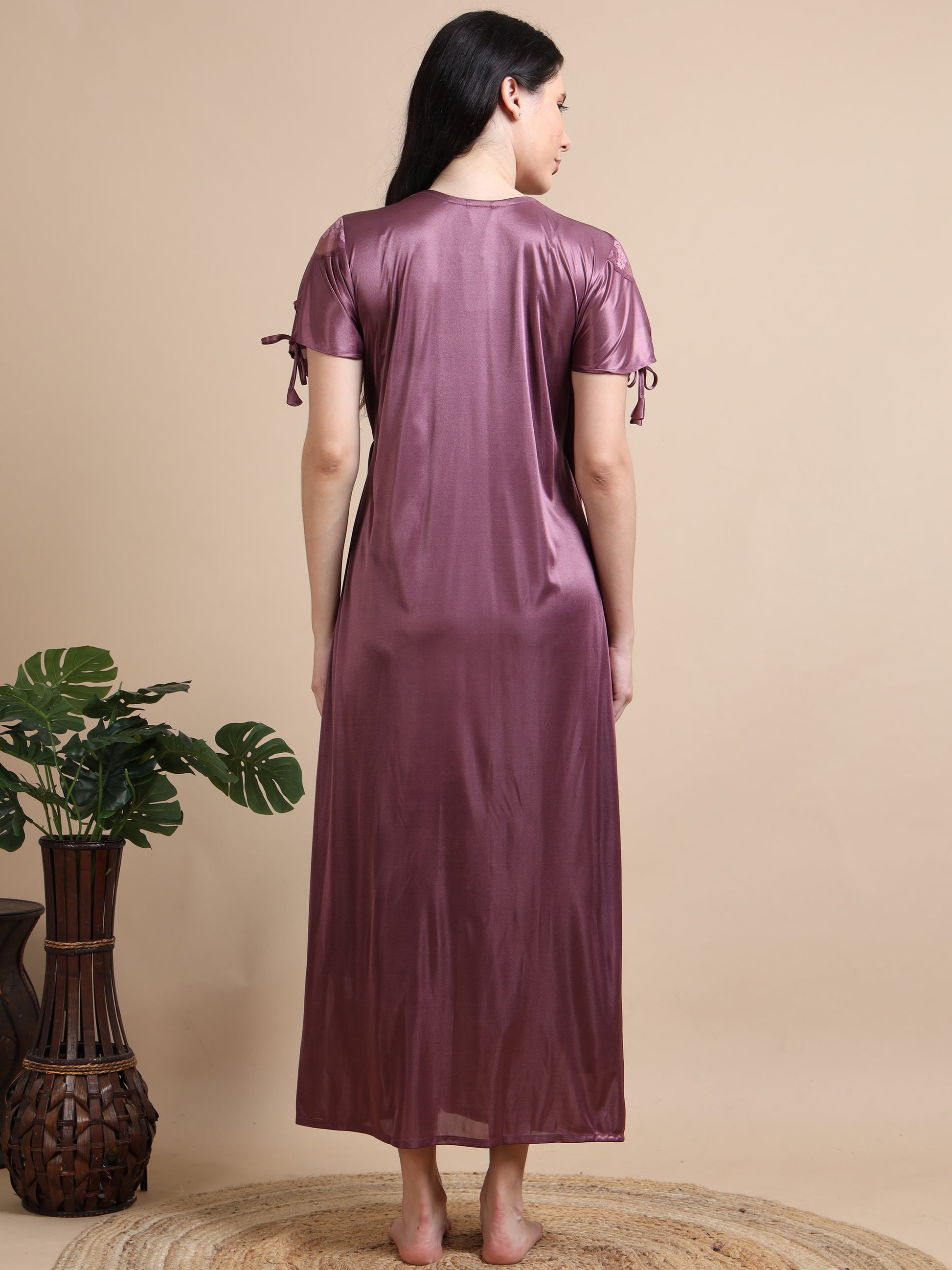 Purple Satin 2 Piece Night Dress for Ladies