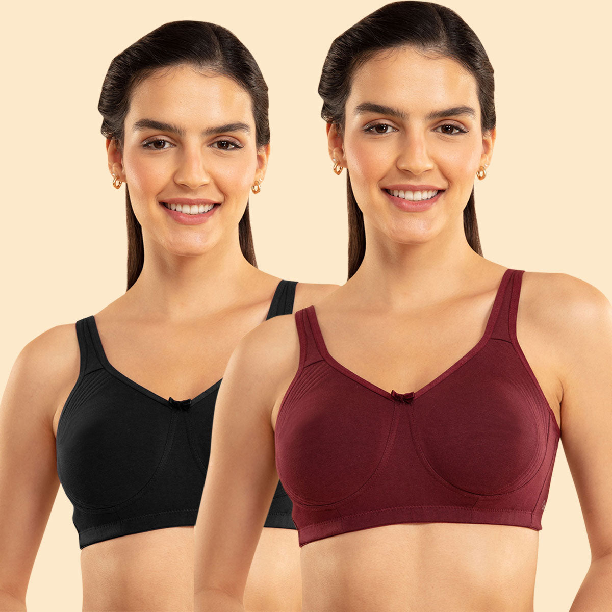 Cotton Pack Of 2 Black and Maroon Bra for Women