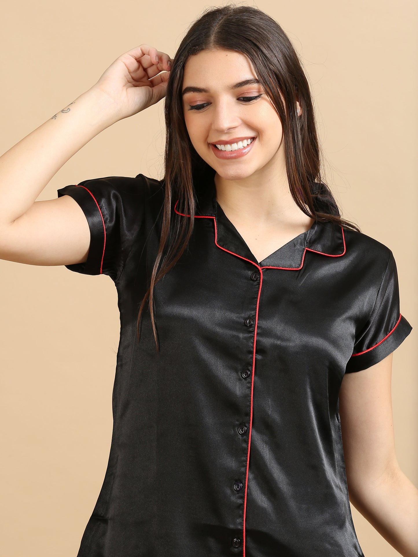 Satin Short Black PJs Women