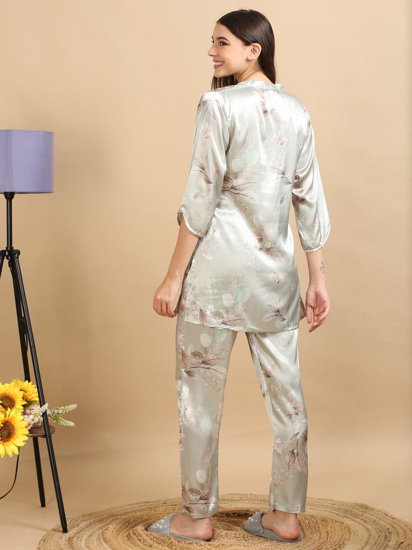  Printed Pistachio Satin Co Ords for Women 