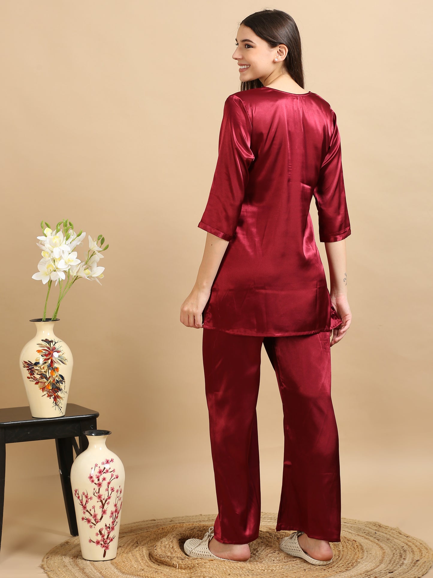 Red Satin Coord Set Women 