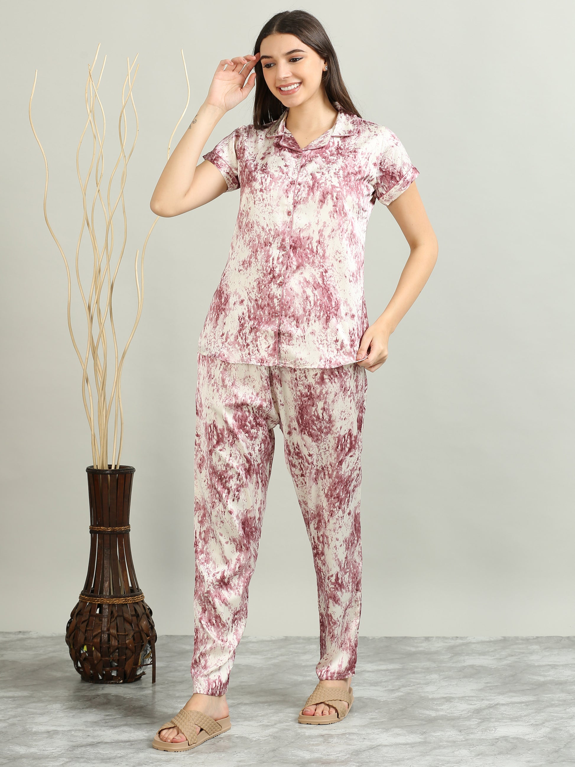 Printed Pink Satin PJs Women 