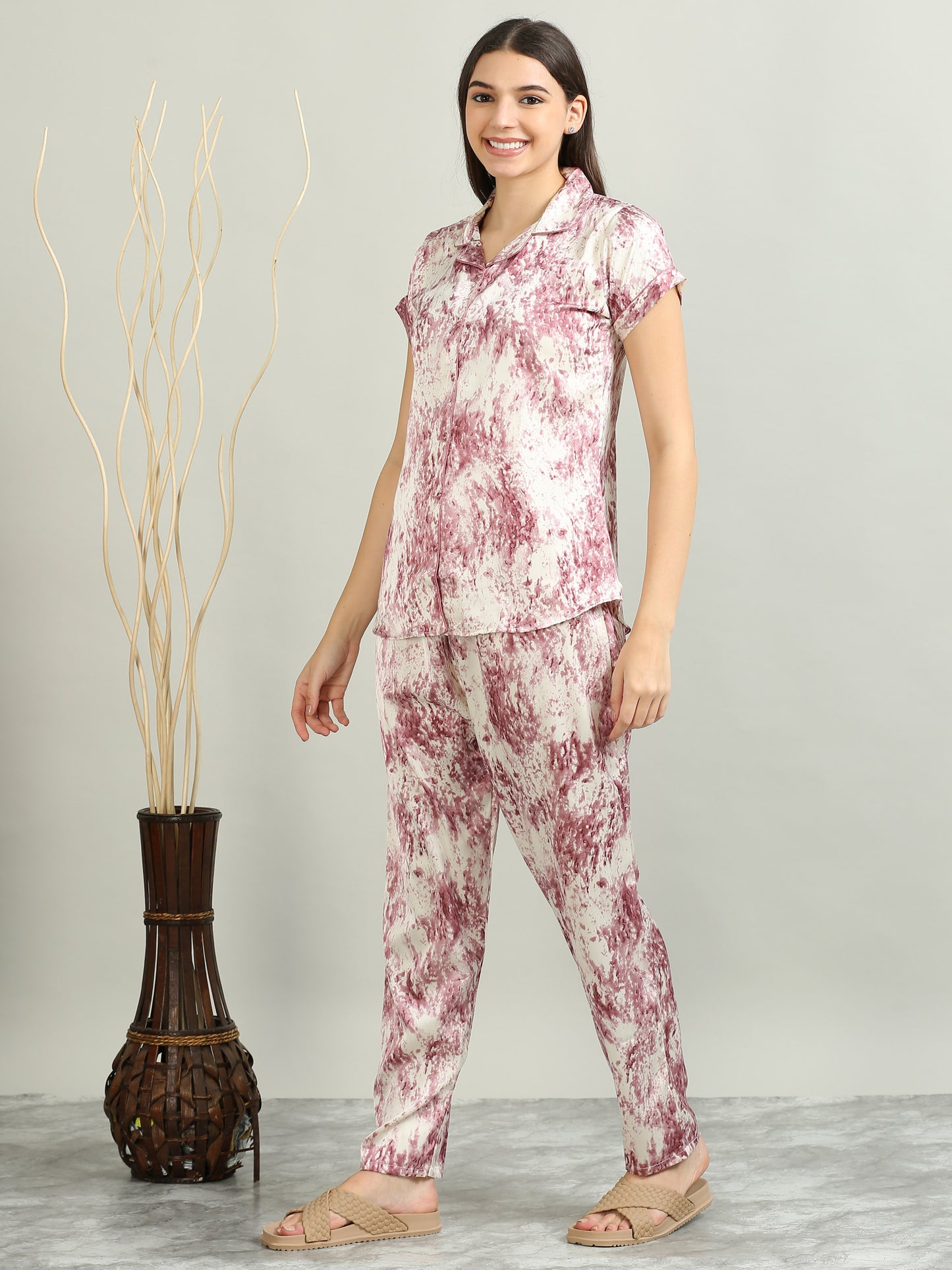 Printed Pink Satin PJs Women 