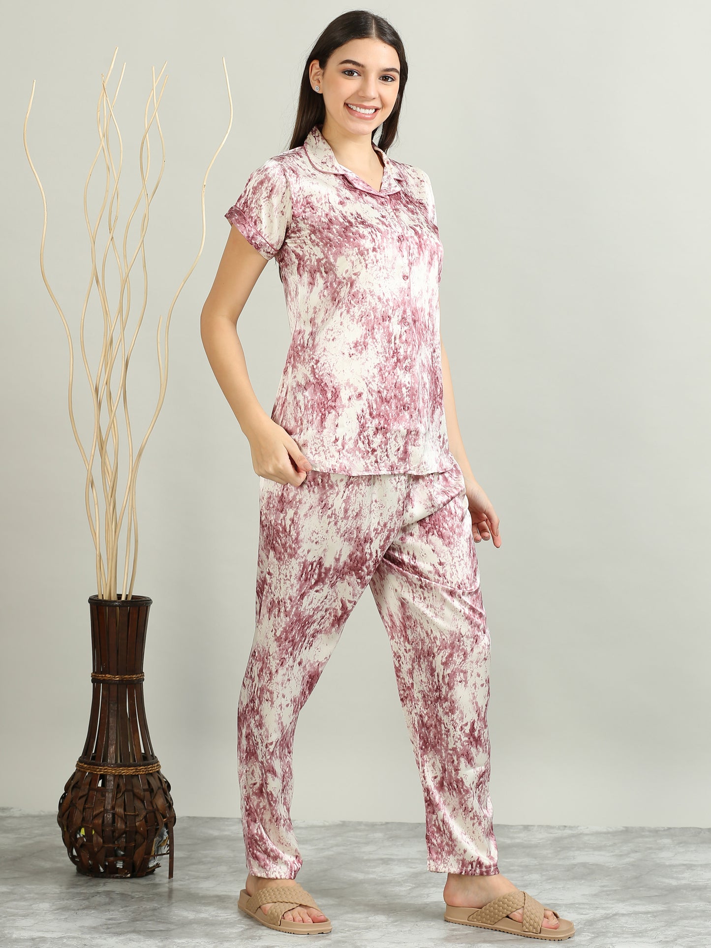 Printed Pink Satin PJs Women 