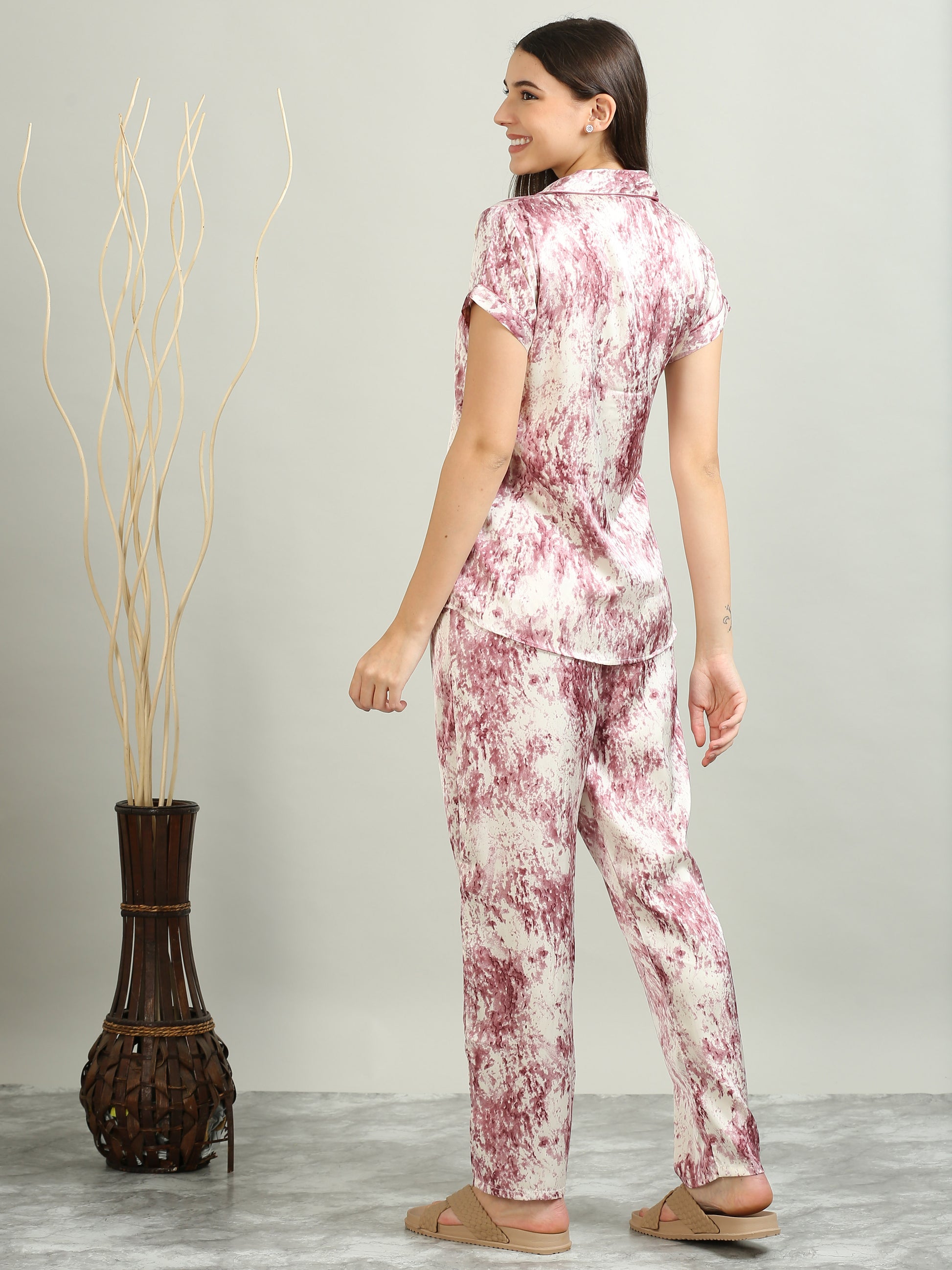 Printed Pink Satin PJs Women 