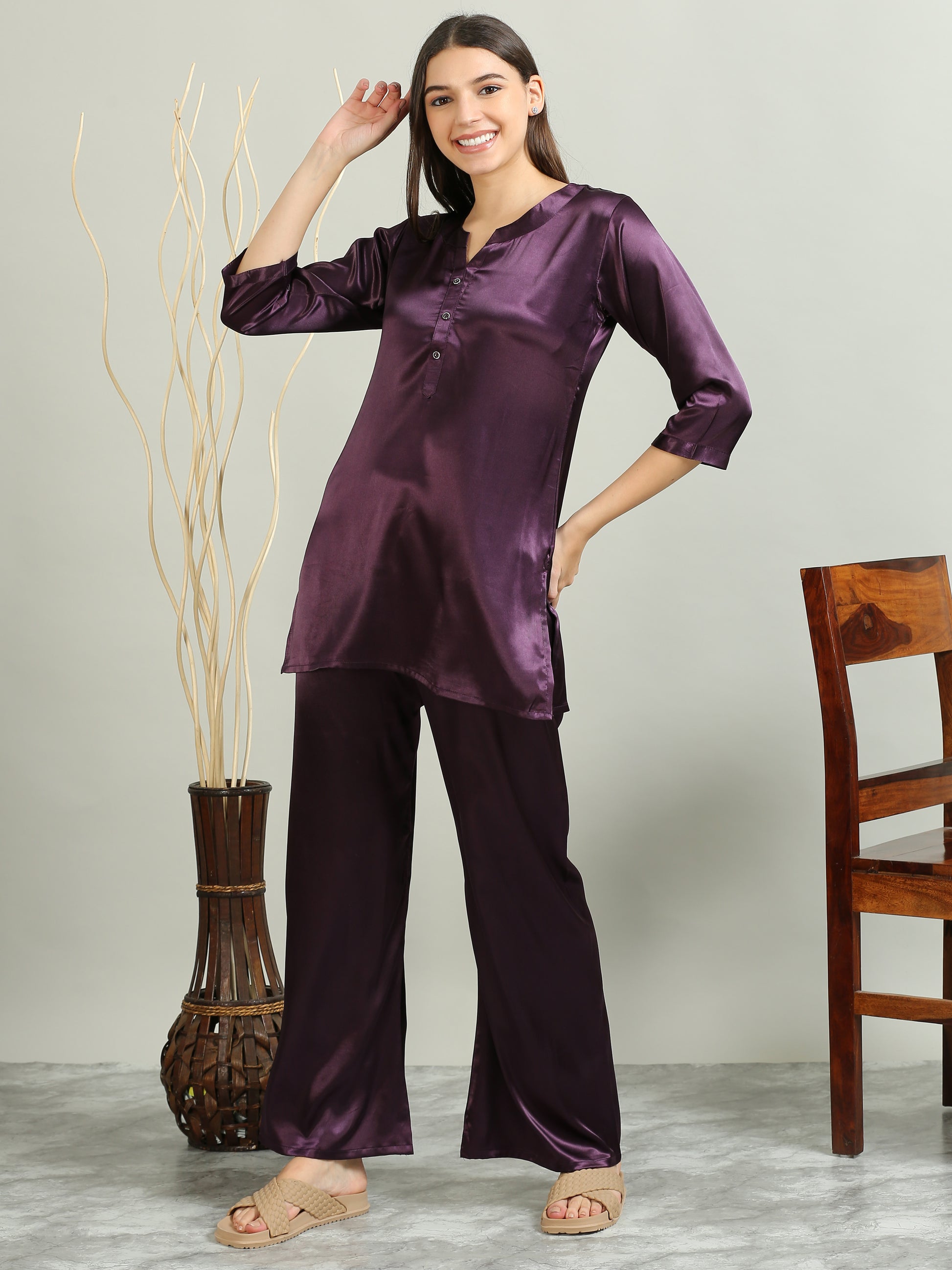 Satin Purple Co Ords for Women