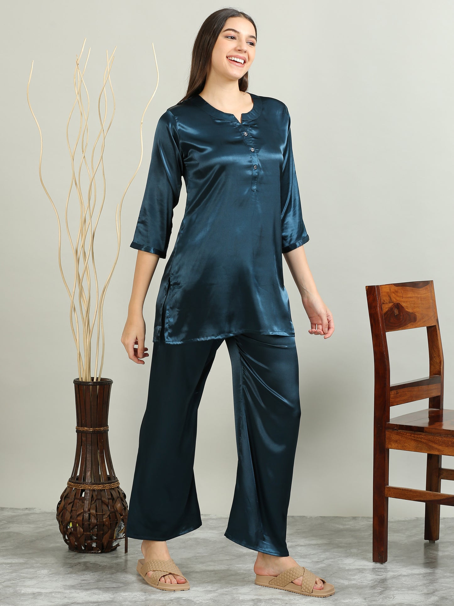 Blue Satin Co Ord Set Women