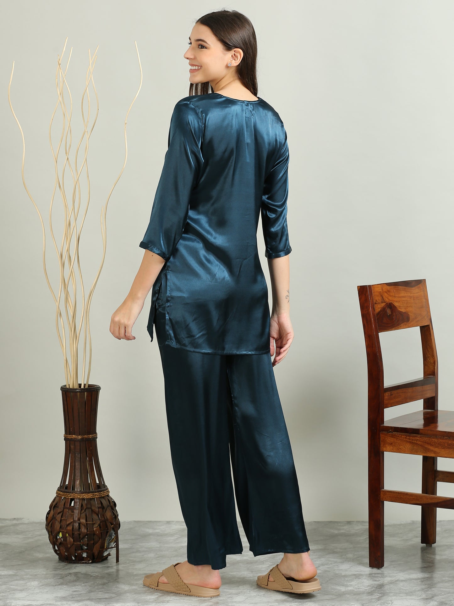 Blue Satin Co Ord Set Women