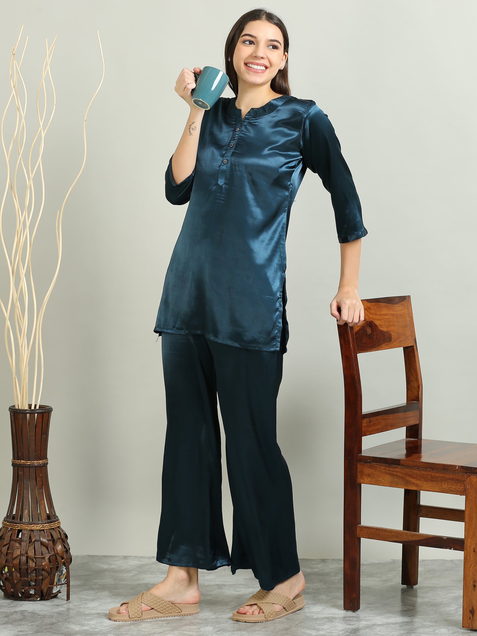 Blue Satin Co Ord Set Women