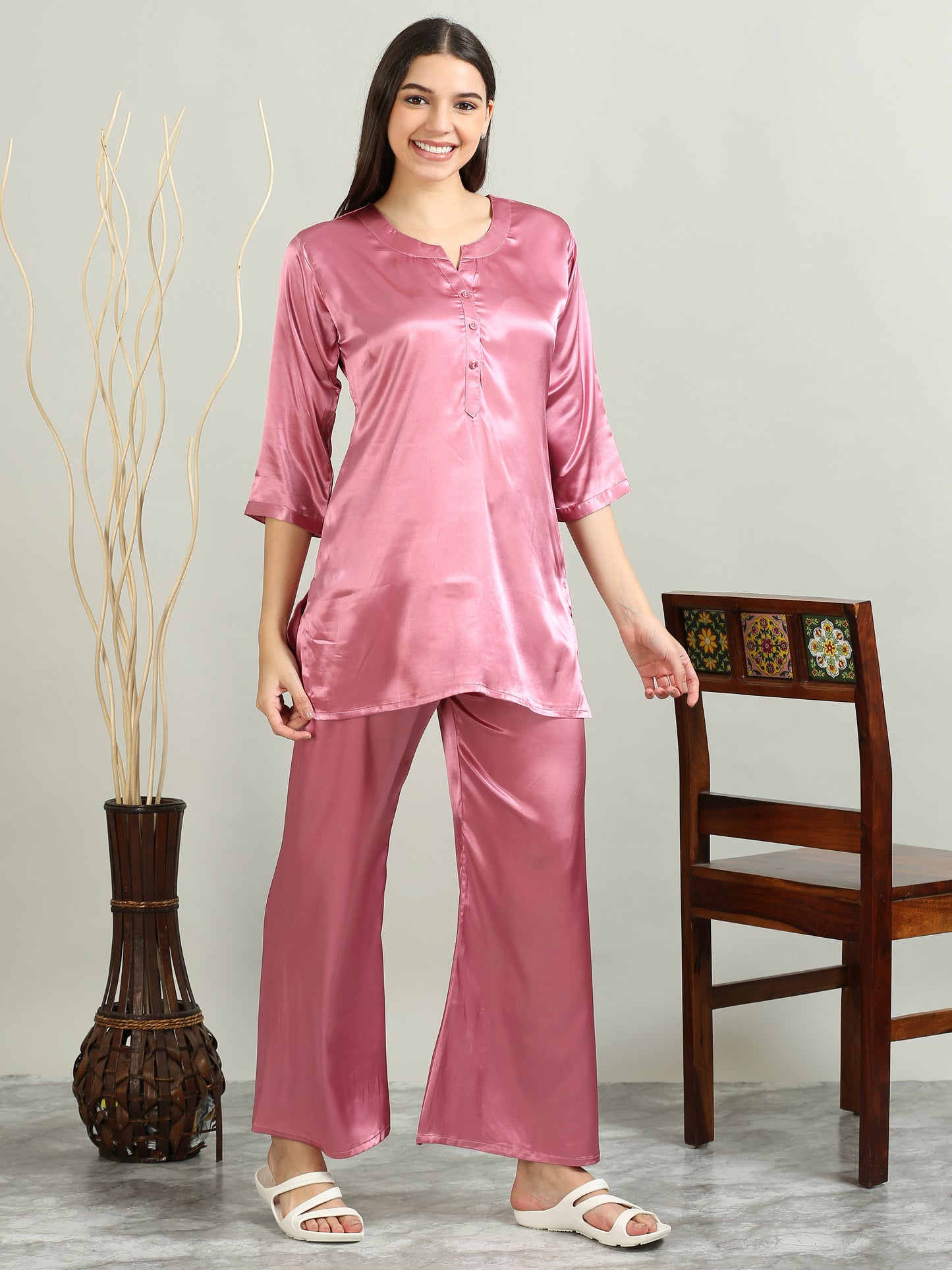 Satin Light Pink Co Ord Set Women