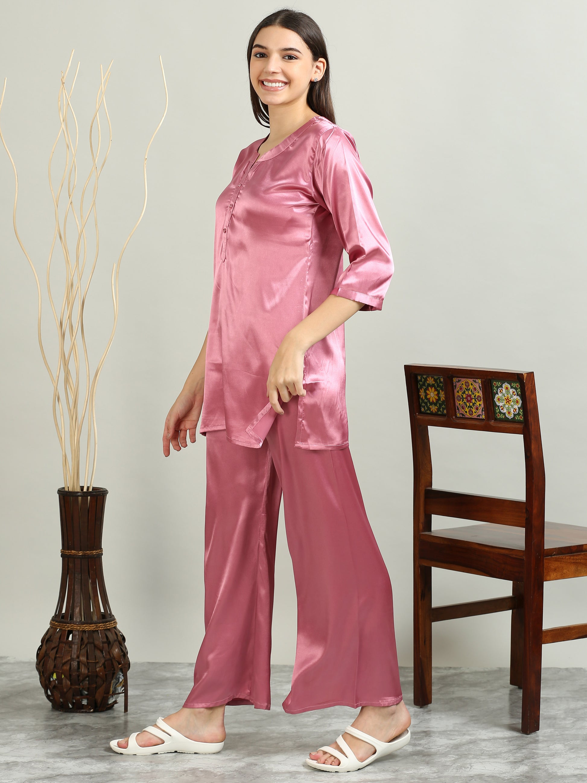 Satin Light Pink Co Ord Set Women