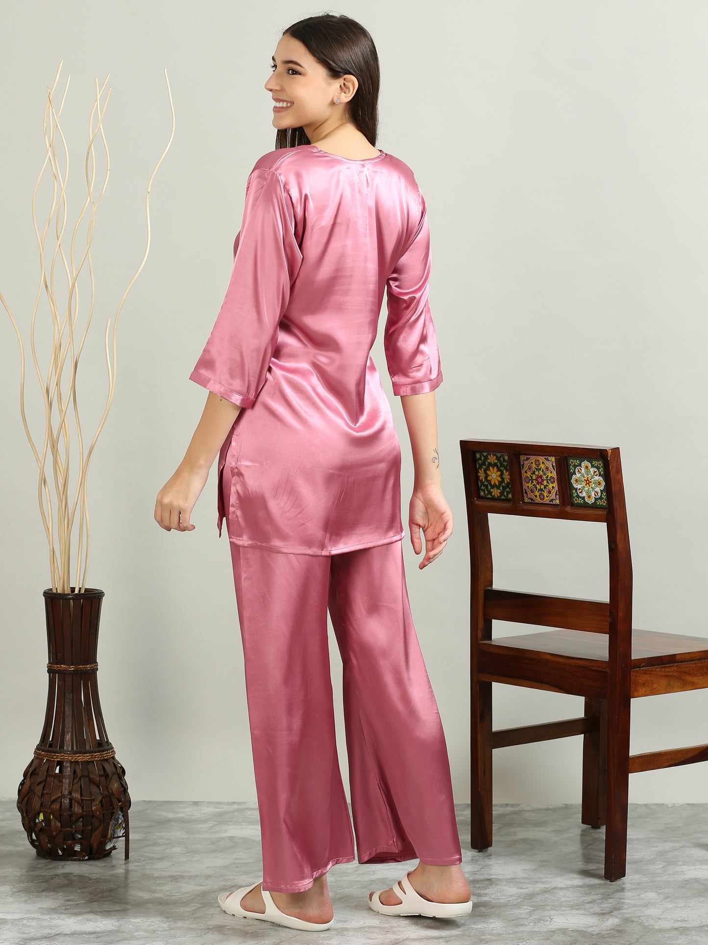 Satin Light Pink Co Ord Set Women