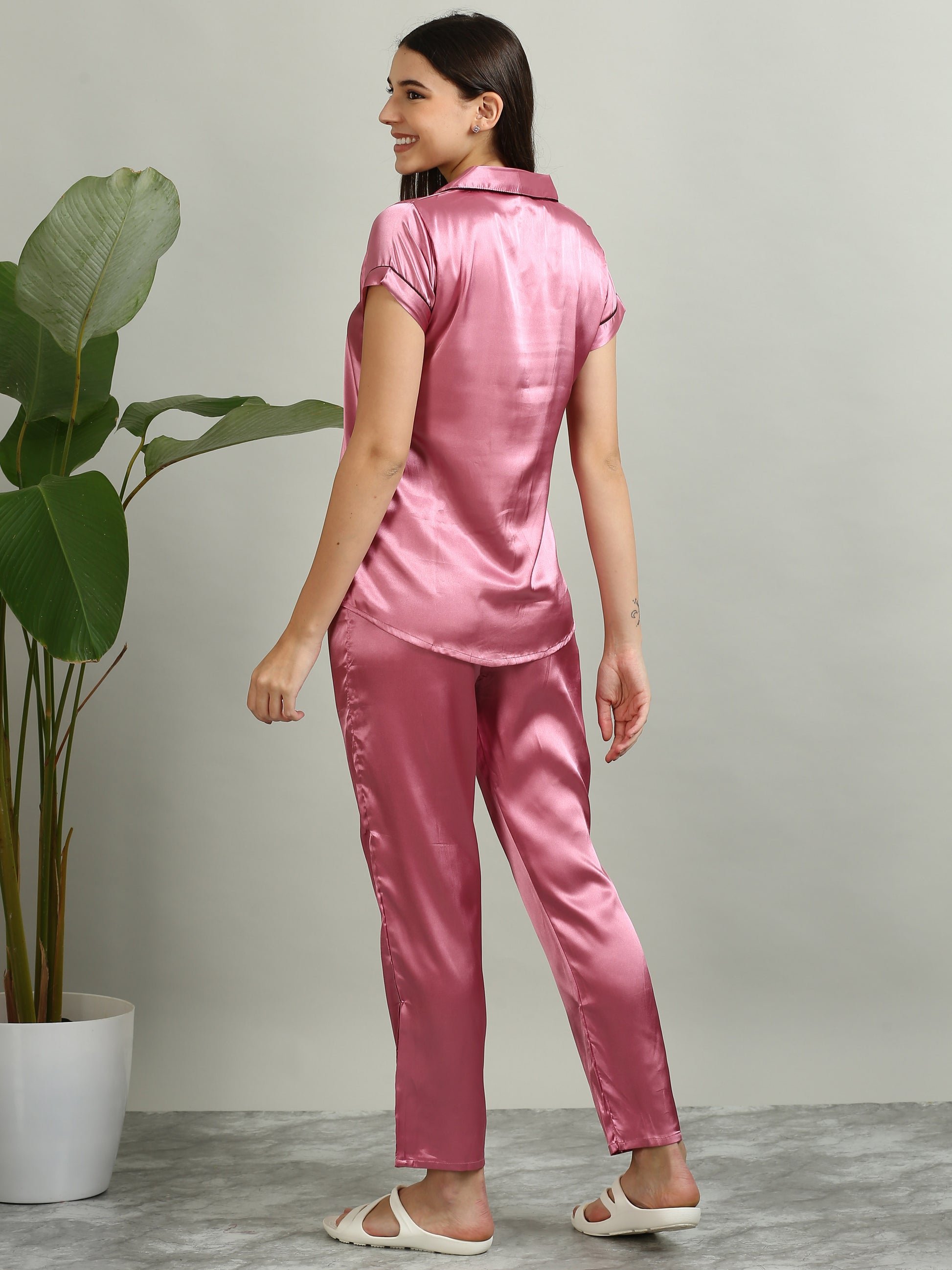 Light Pink Satin PJs for Women