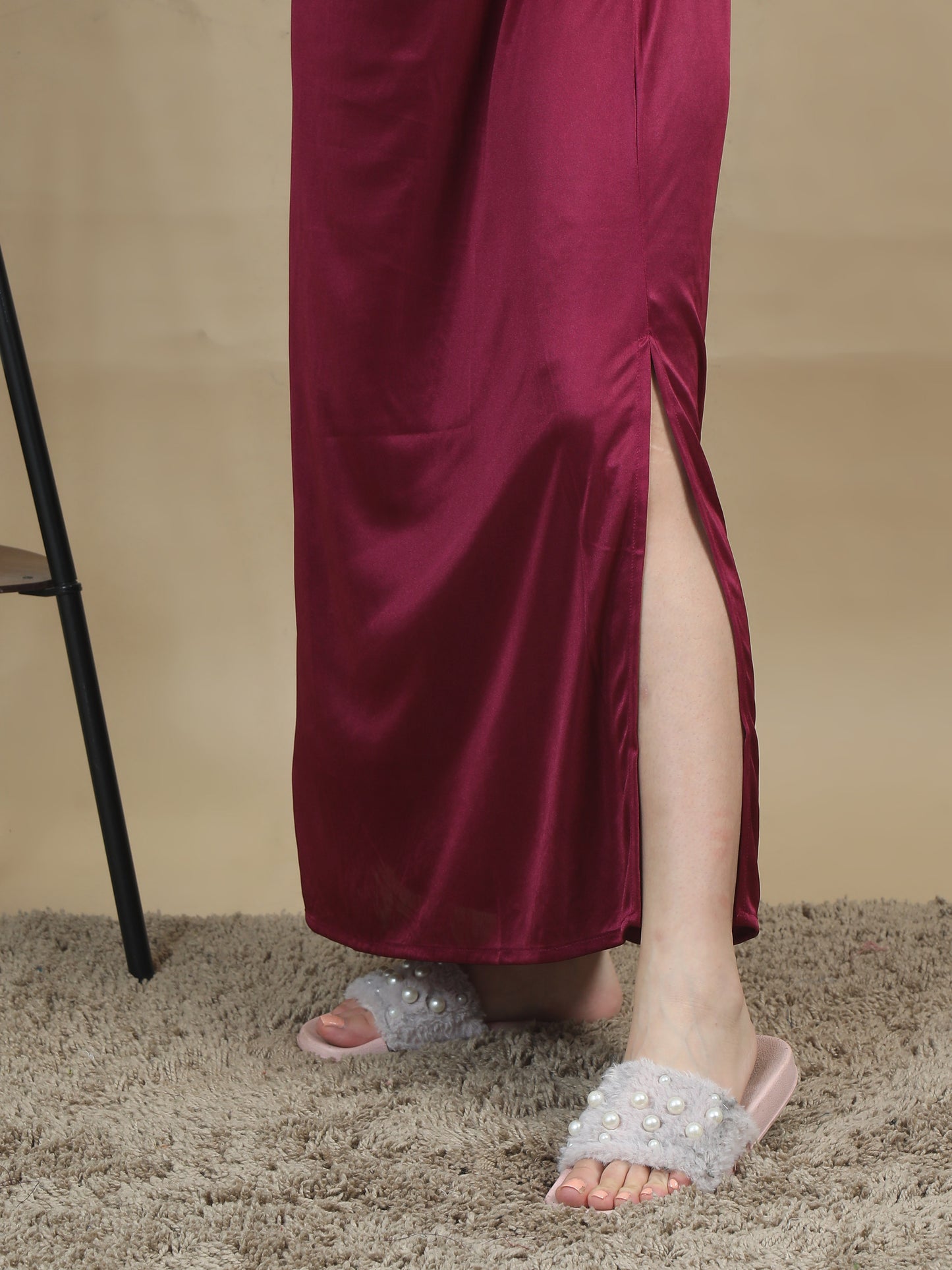 Satin Long Maroon Bridal Nighty for Women