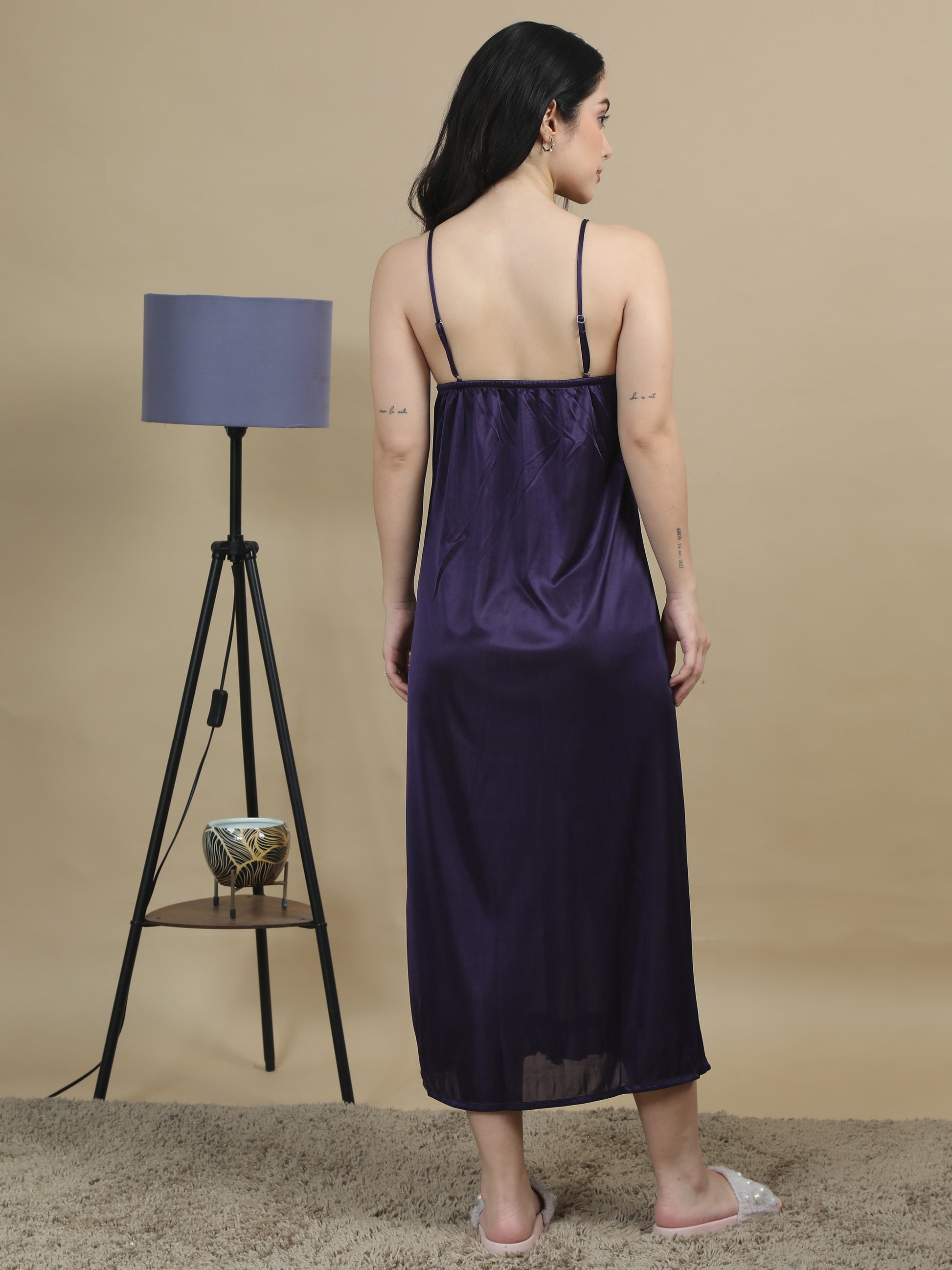 Satin Bridal Purple Long Nighty Women 