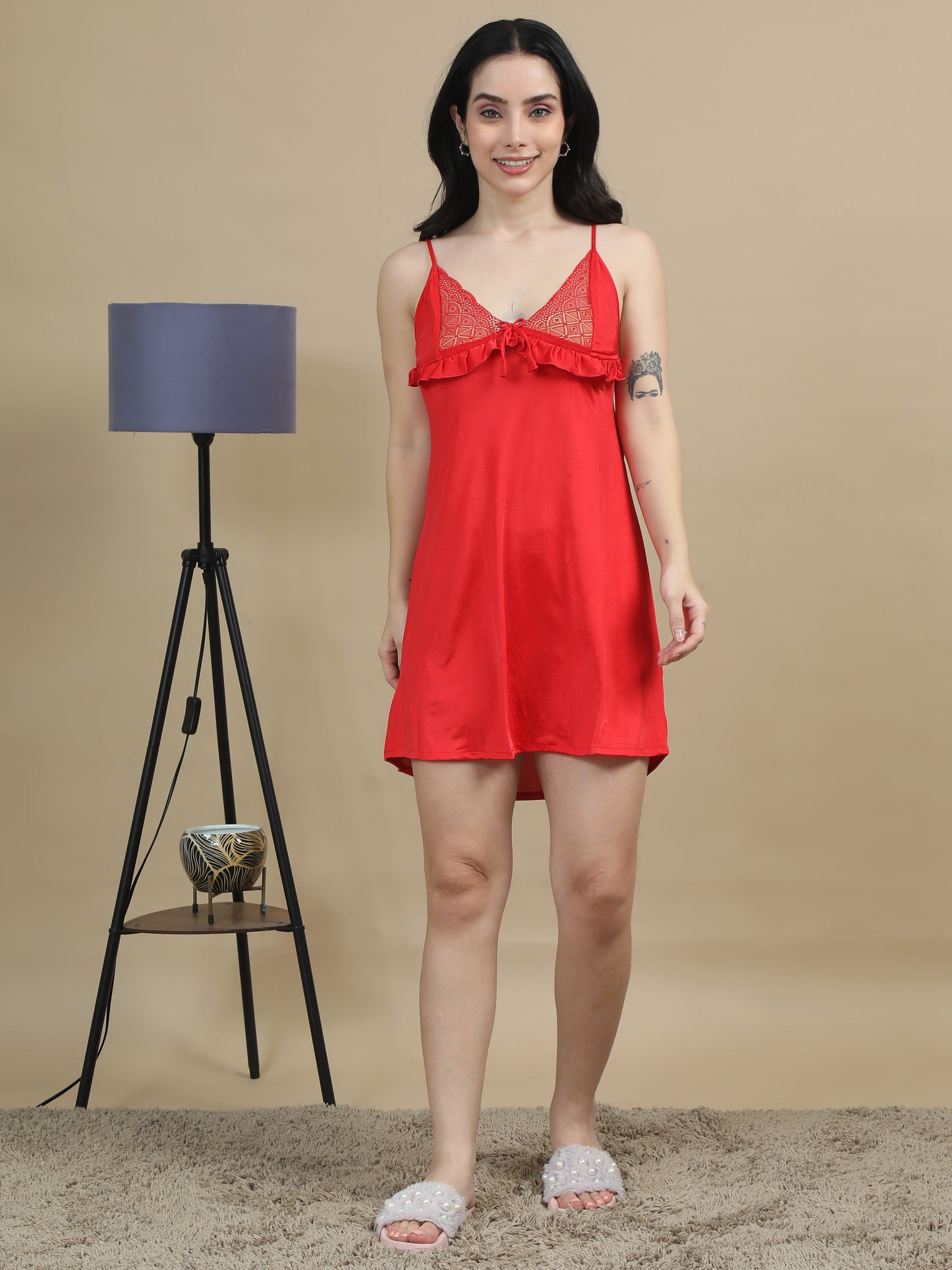 Bridal Short Red Satin Nighty Women