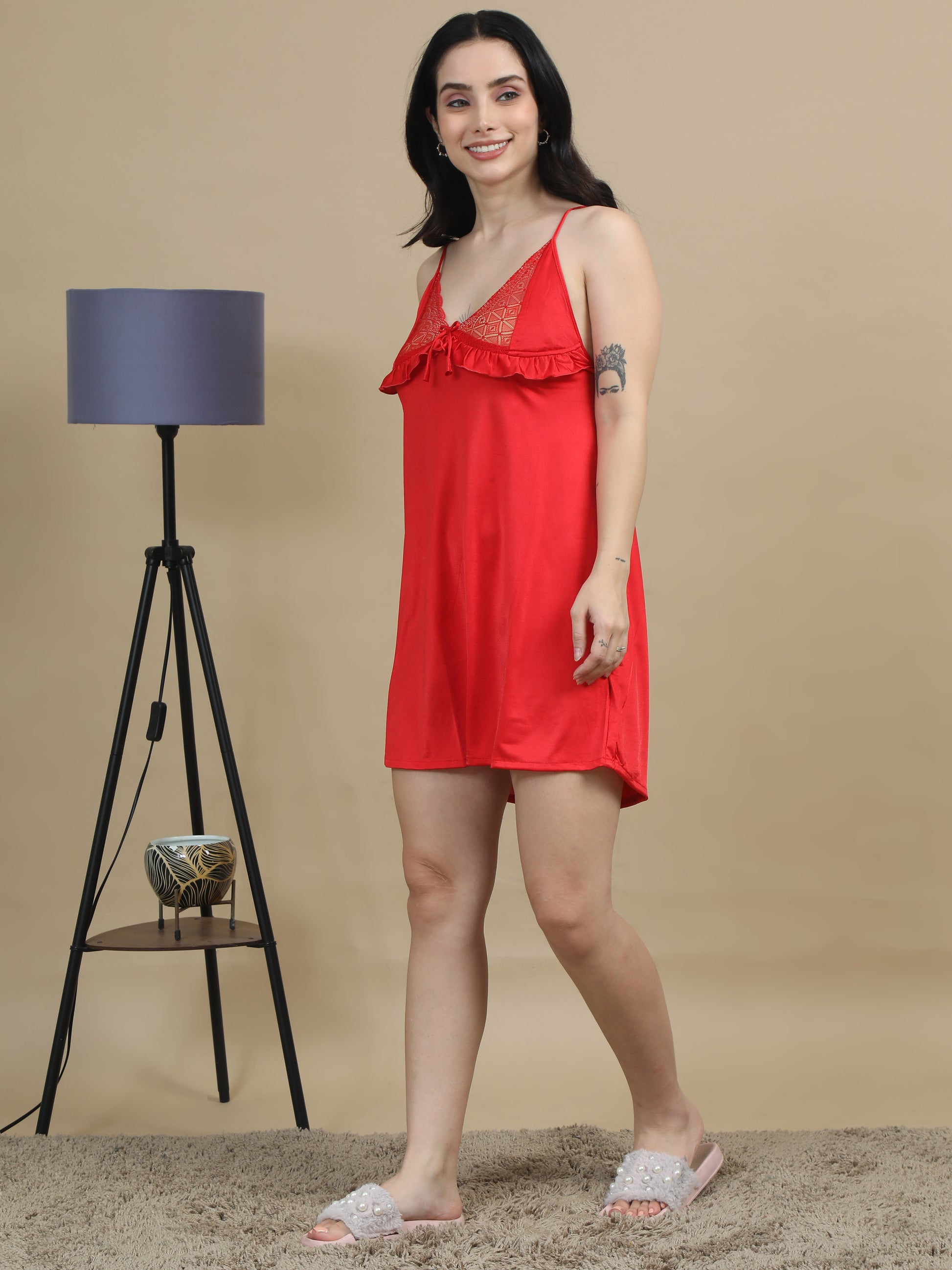 Bridal Short Red Satin Nighty Women