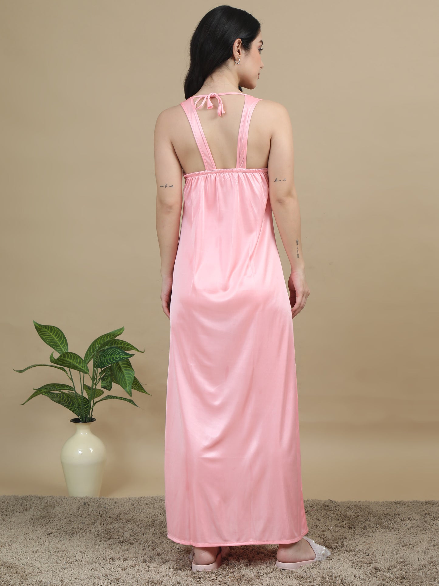 Bridal Long Pink Satin Nighty Women