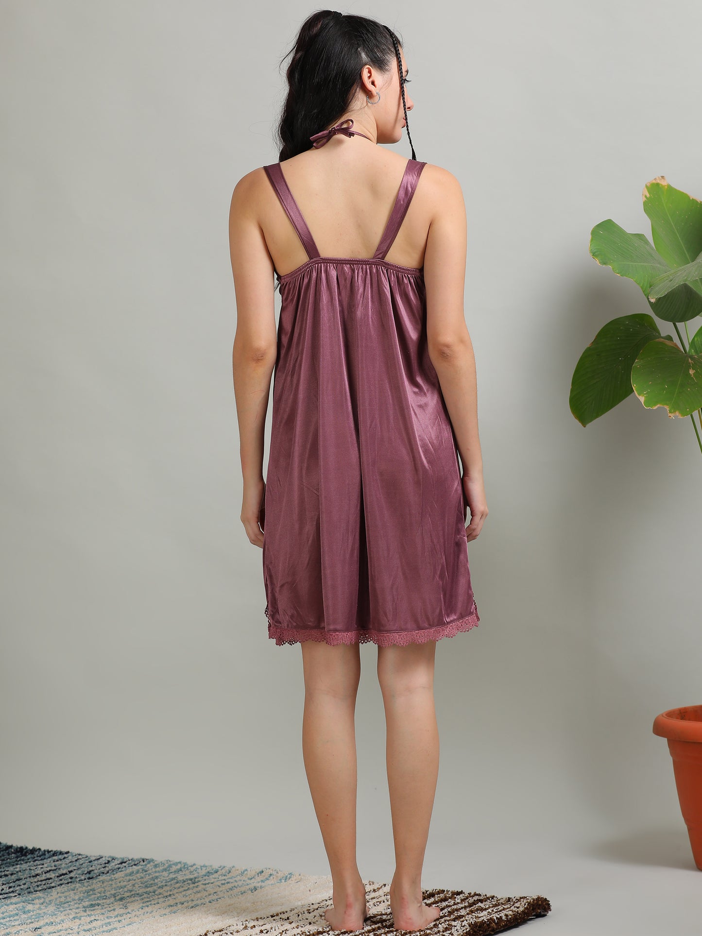  Satin Wine Babydoll Dress Womens 