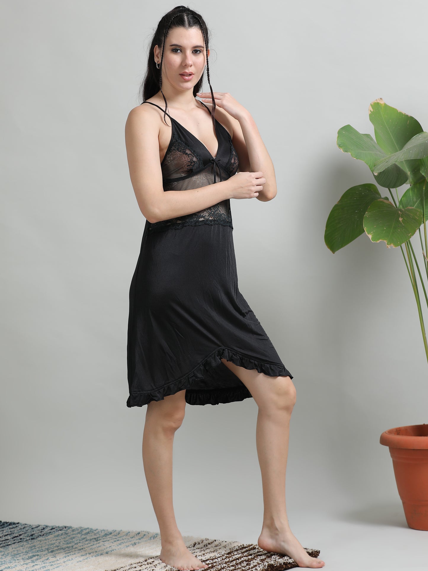  Satin Black Babydoll Dress for Women