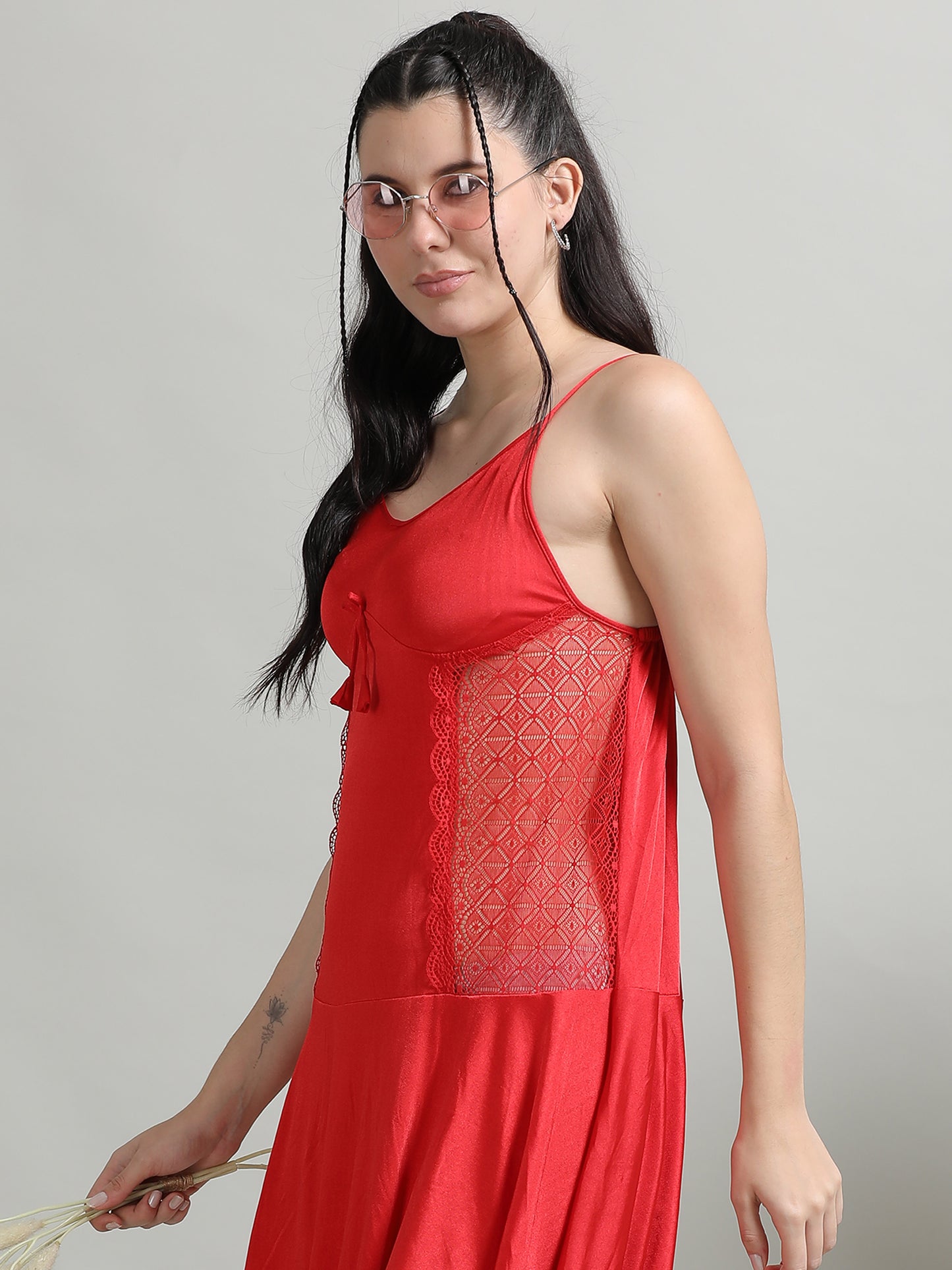  Soft Silky Satin Babydoll Red Dress for Women