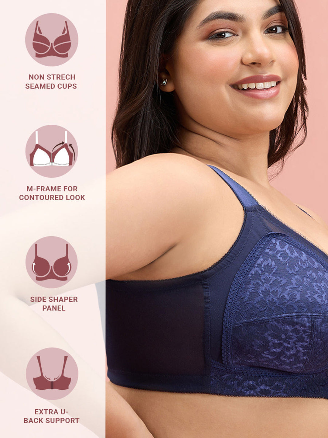 Shape & Support Navy Blue No Bulge Bra for Women