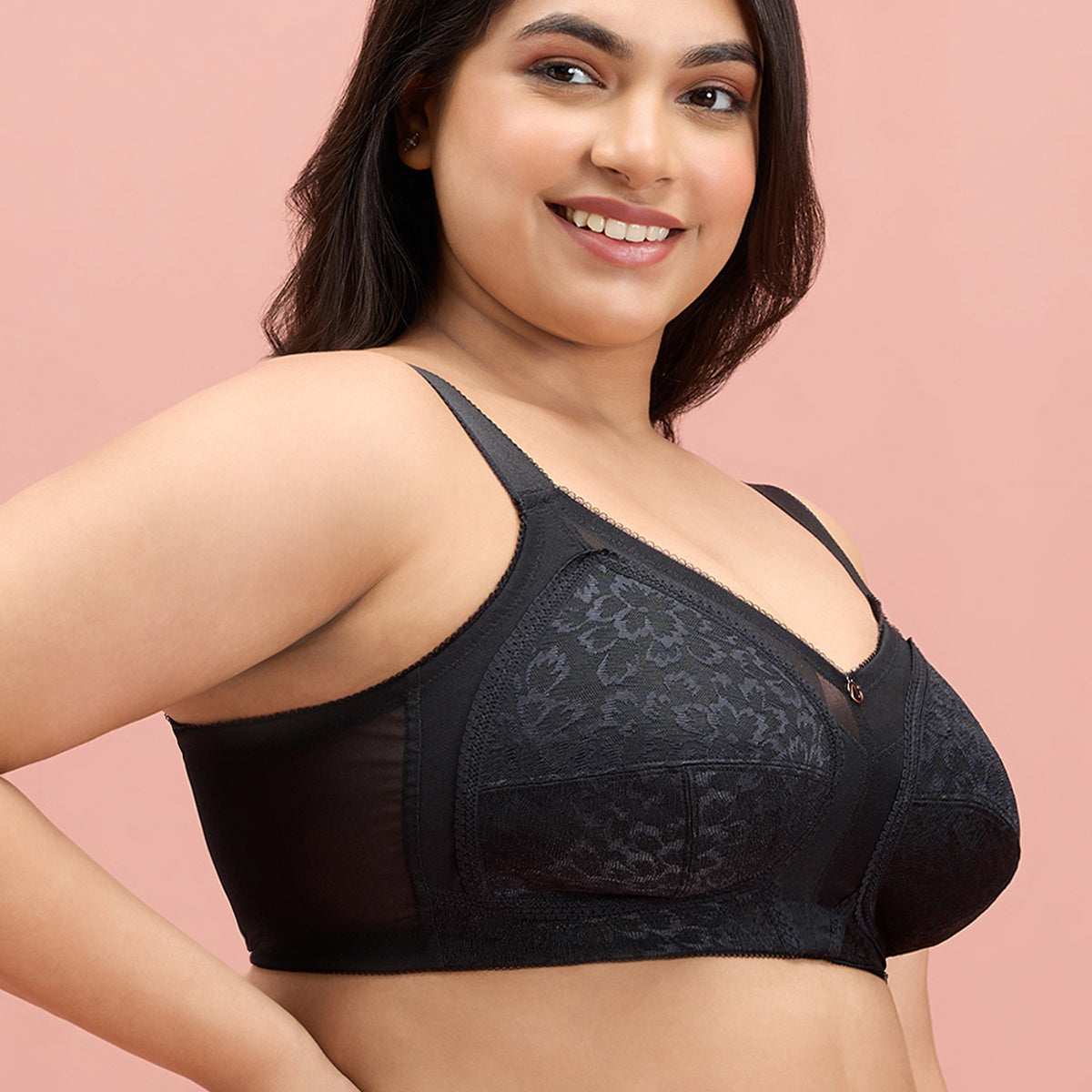 Shape & Support Non Wired Black Lace Bra for Women