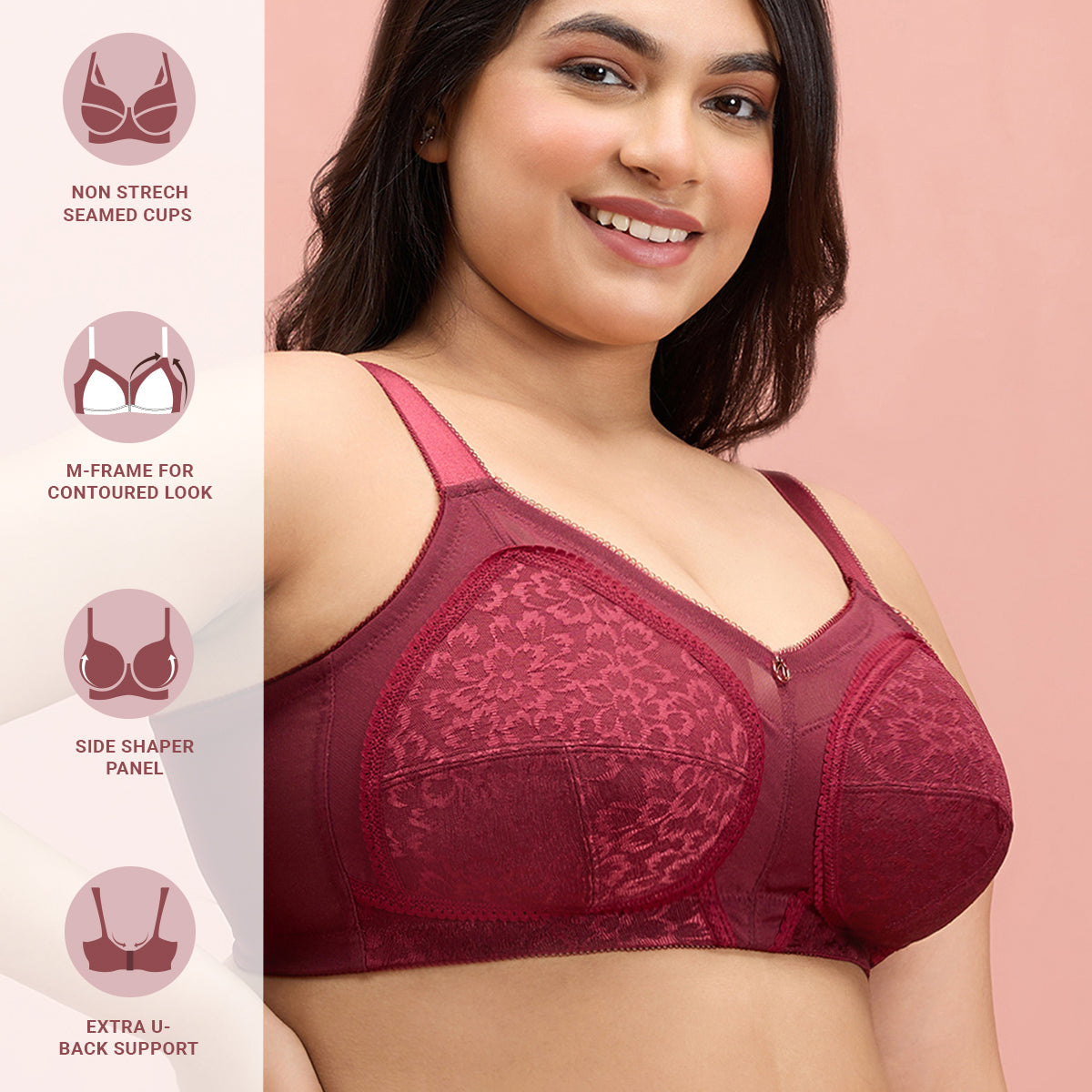 Shape & Support Wine Non Wired Bra for Women