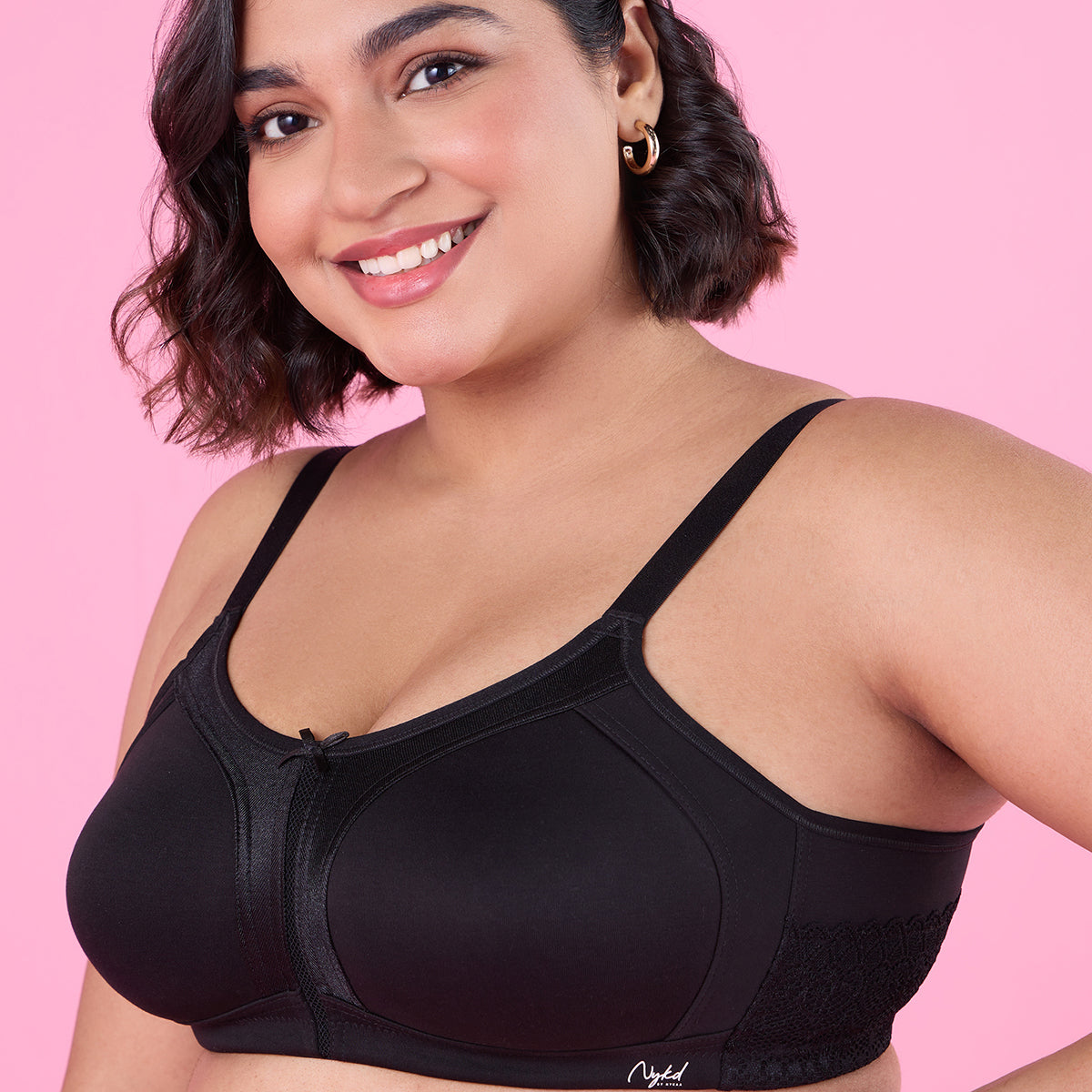 M-Frame Bounce Control Non-Padded Black Cotton Bra