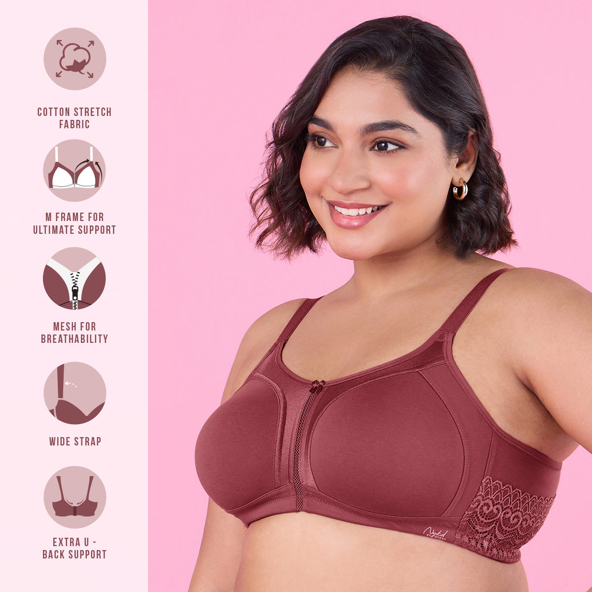 M-Frame Bounce Control Non-Padded Brick Red Cotton Bra