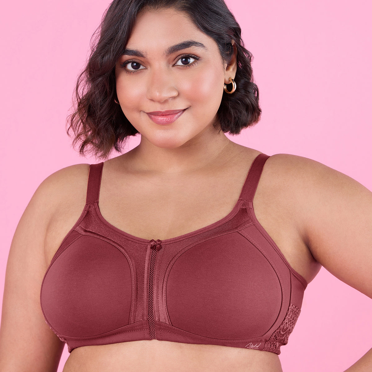 M-Frame Bounce Control Non-Padded Brick Red Cotton Bra