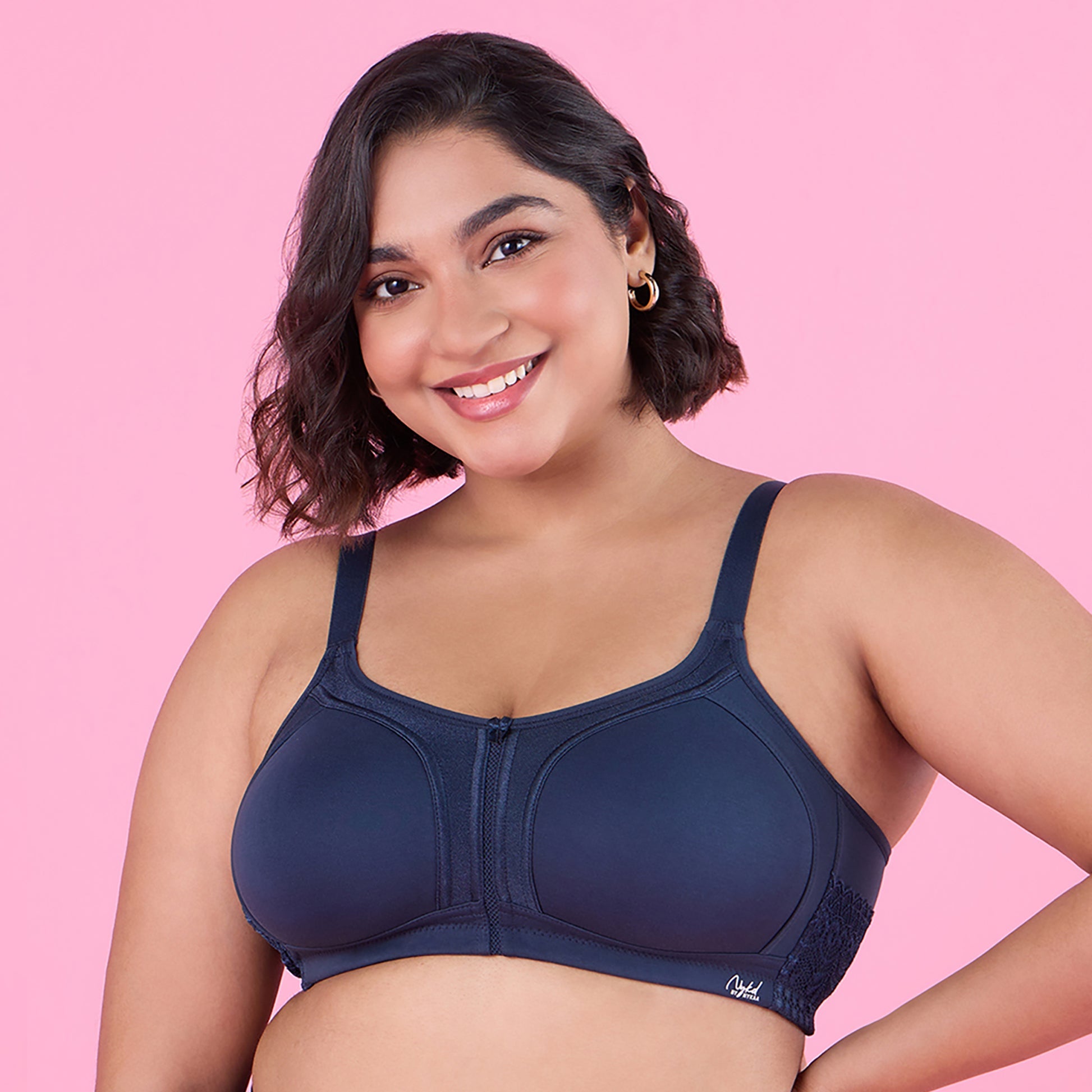 M-Frame Bounce Control Non-Padded Dark Blue Cotton Bra