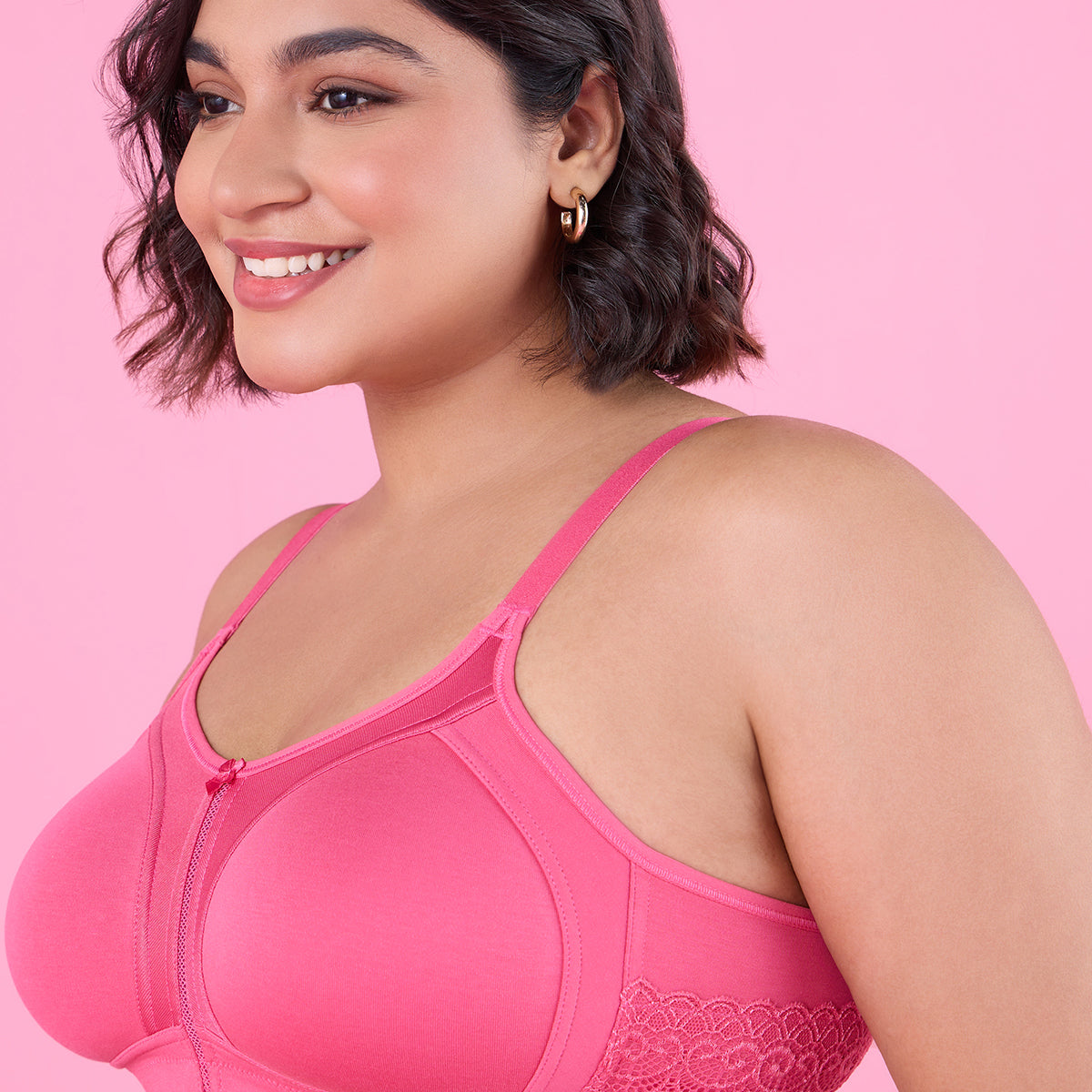 M-Frame Bounce Control Non-Padded Pink Cotton Bra