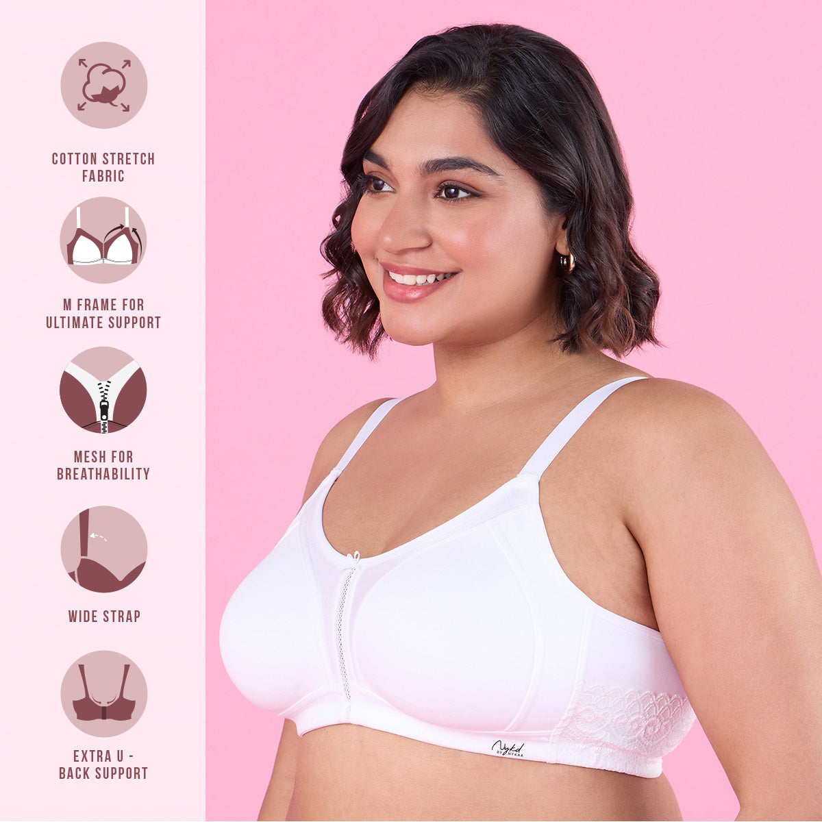 M-Frame Bounce Control Non-Padded White Cotton Bra