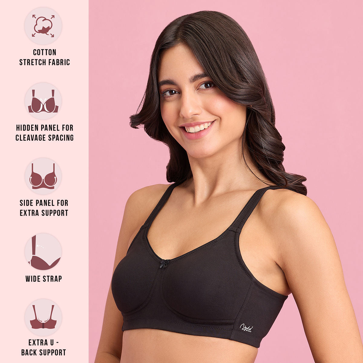 Black Cotton Anti Sweat Bra for Women