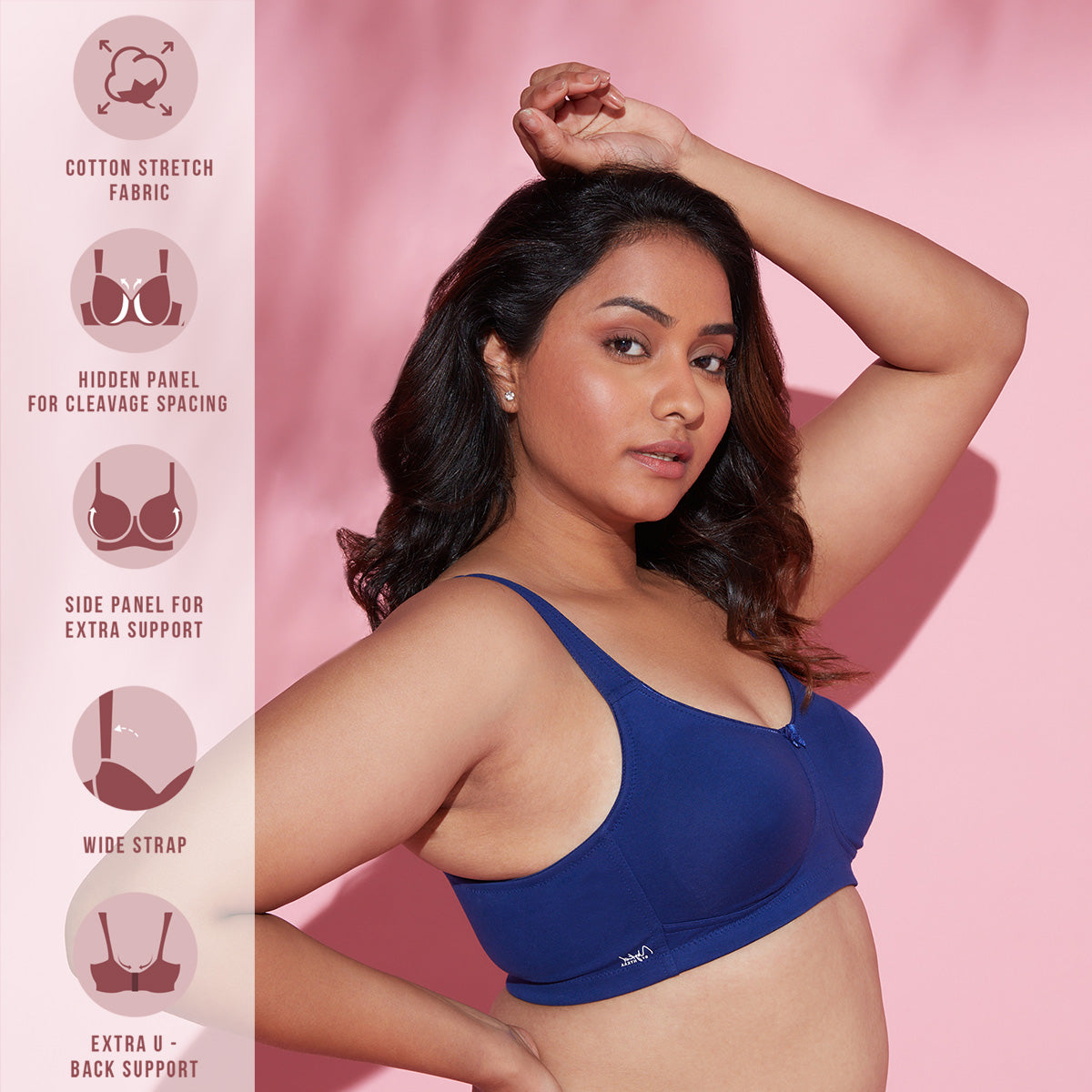 Blue Cotton Non Padded Sweat Free Bra for Women