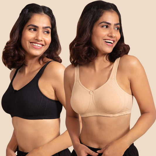 Pack Of 2 Beige and Black Bra for Women with Side Panel