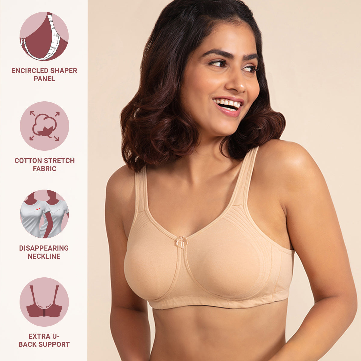 Pack Of 2 Beige and Black Bra for Women with Side Panel