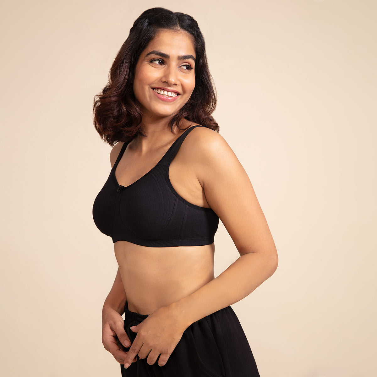 Pack Of 2 Beige and Black Bra for Women with Side Panel