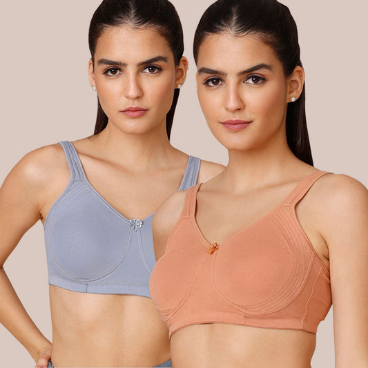 Bulge-free Look Pack Of 2 Tan and Blue Bra for Women