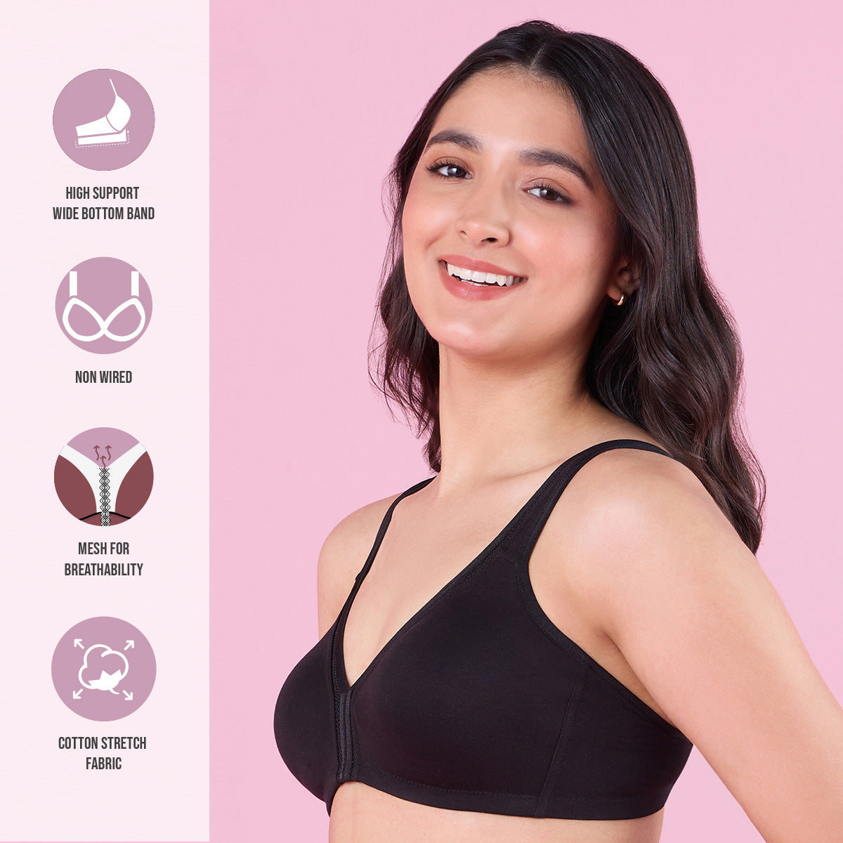 Everyday Cotton Black Plunge Bra for Women