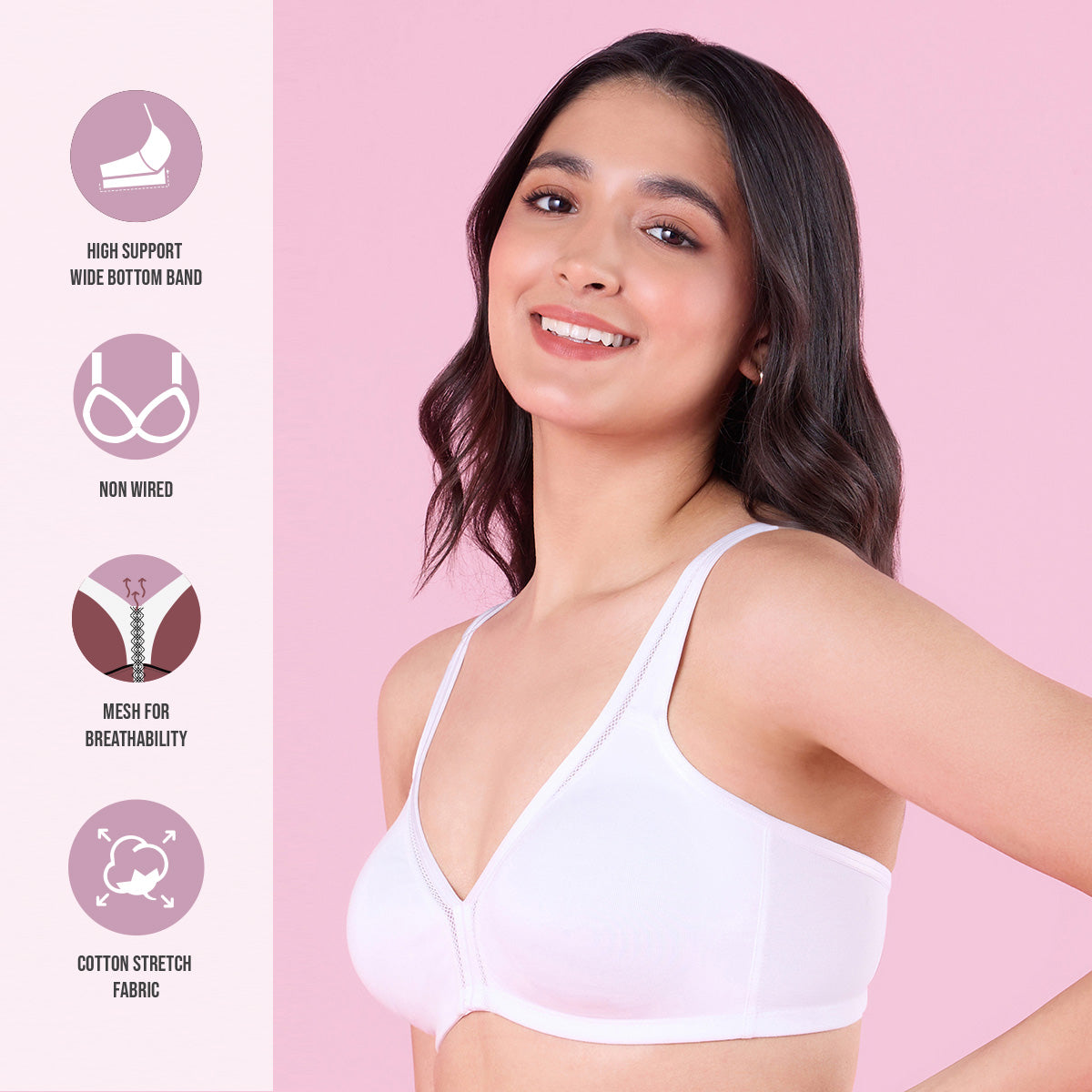 Everyday Cotton White Plunge Bra for Women